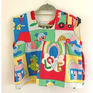 Vintage Quilted Patchwork Love Top M OOAK Colorful Folk Art Kidcore Eclectic